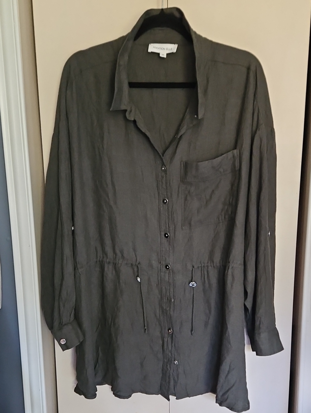 Addition Elle Olive Green Button-Up Tunic Blouse Ptp30 L33